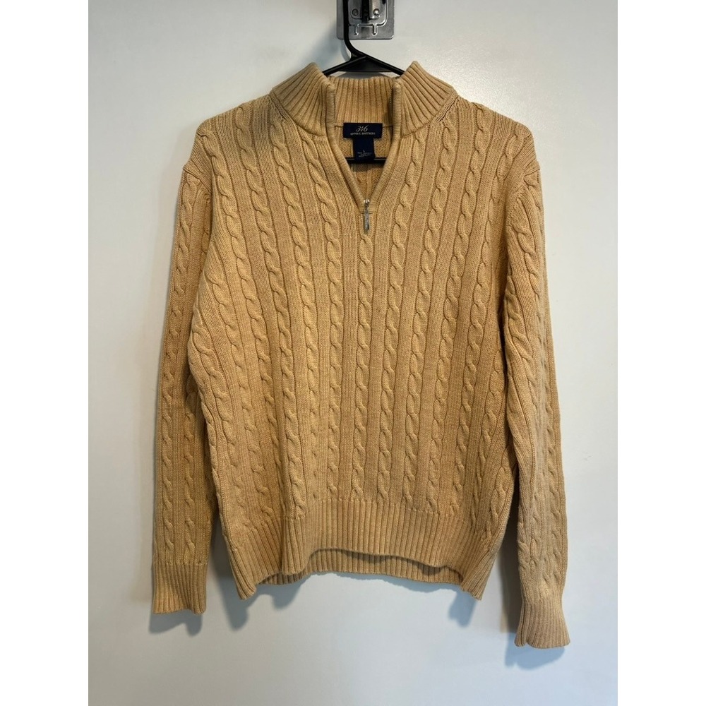Brooks Brothers Preppy Cable Knit Quarter Zip Sweater Sz:L yellow Classic Cotton